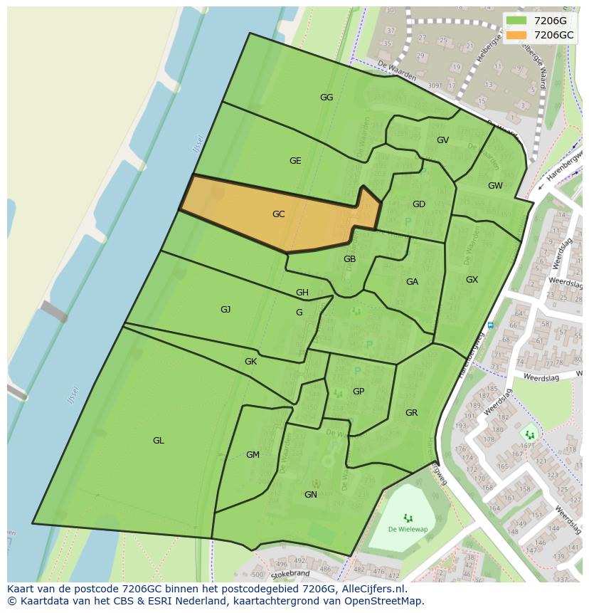 Afbeelding van het postcodegebied 7206 GC op de kaart.