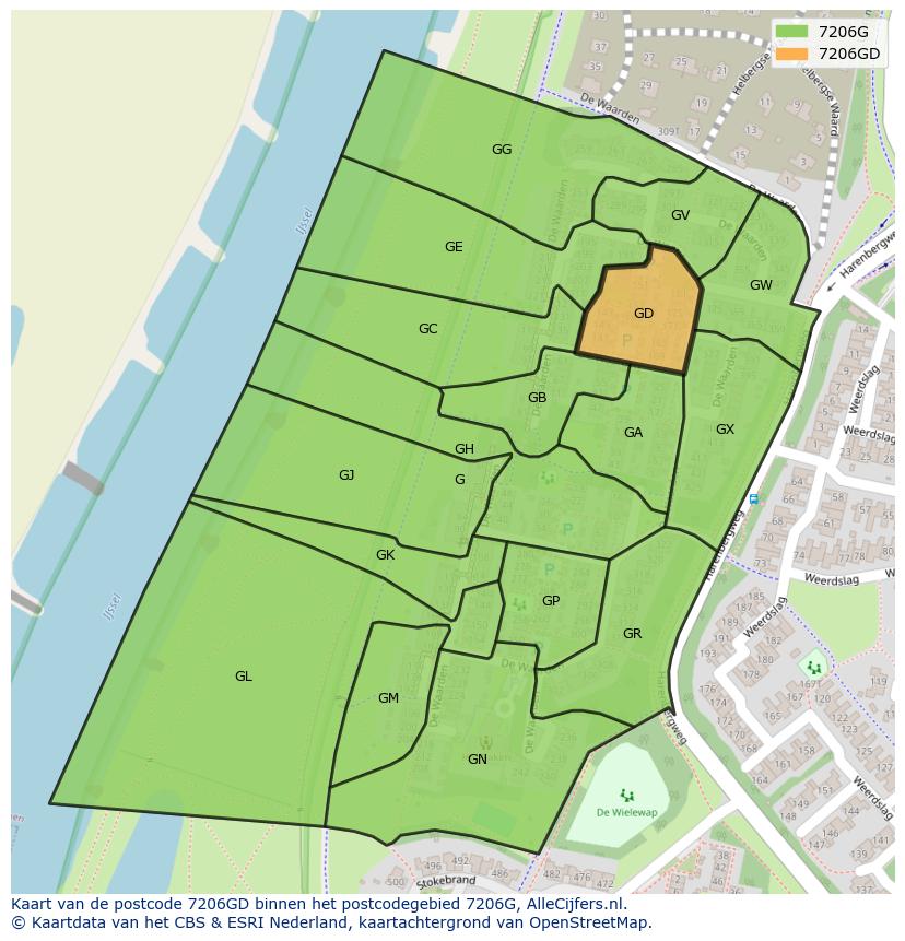 Afbeelding van het postcodegebied 7206 GD op de kaart.