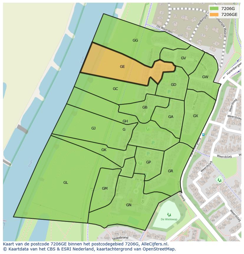 Afbeelding van het postcodegebied 7206 GE op de kaart.