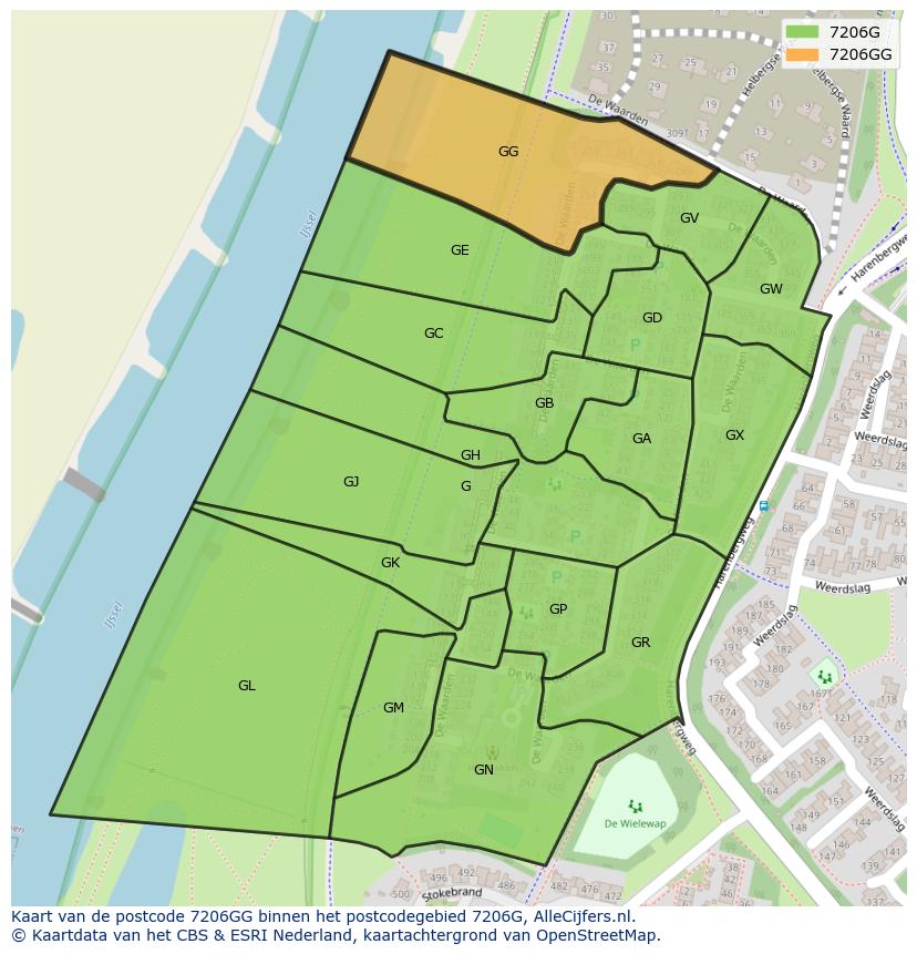 Afbeelding van het postcodegebied 7206 GG op de kaart.