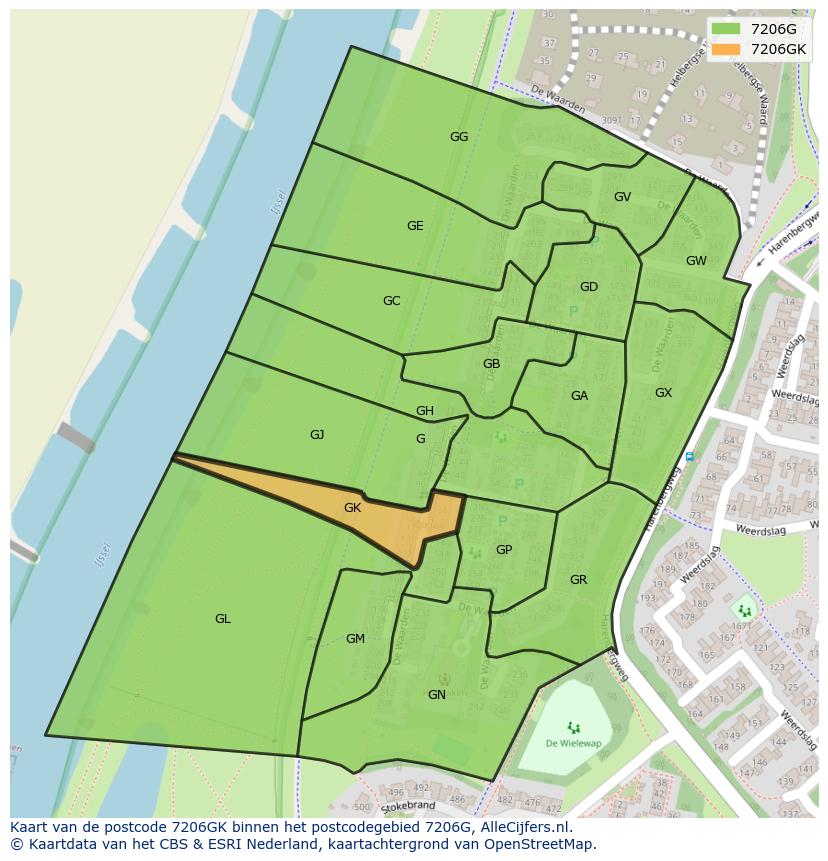 Afbeelding van het postcodegebied 7206 GK op de kaart.