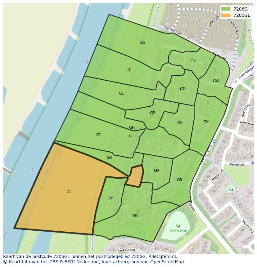 Afbeelding van het postcodegebied 7206 GL op de kaart.