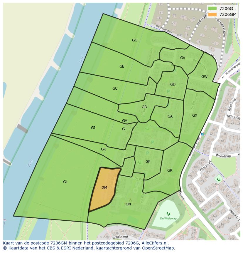 Afbeelding van het postcodegebied 7206 GM op de kaart.