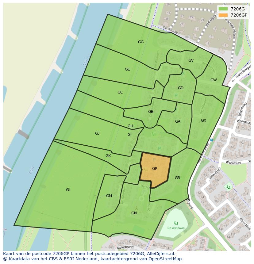 Afbeelding van het postcodegebied 7206 GP op de kaart.