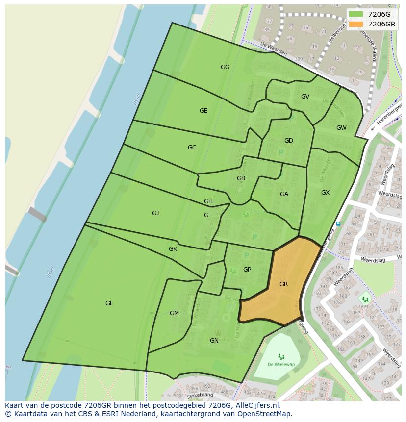 Afbeelding van het postcodegebied 7206 GR op de kaart.