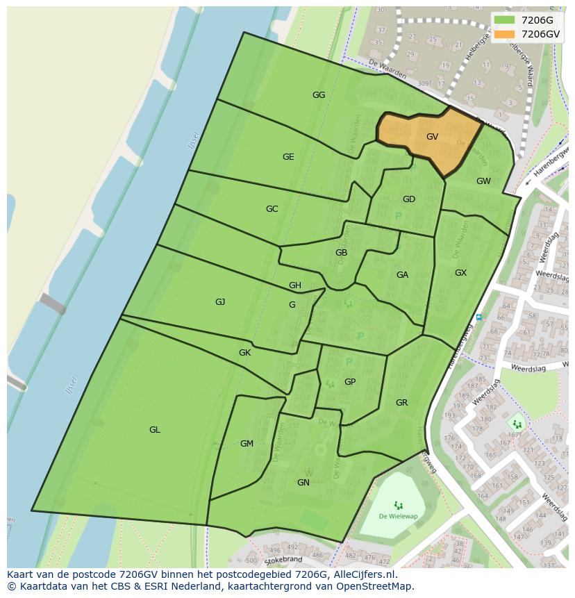 Afbeelding van het postcodegebied 7206 GV op de kaart.