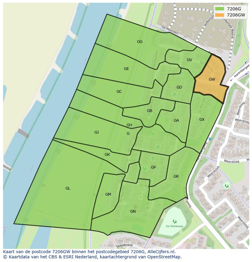Afbeelding van het postcodegebied 7206 GW op de kaart.