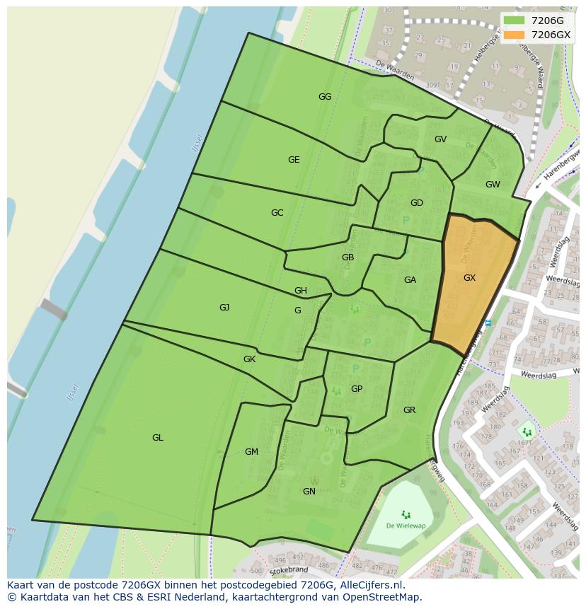 Afbeelding van het postcodegebied 7206 GX op de kaart.