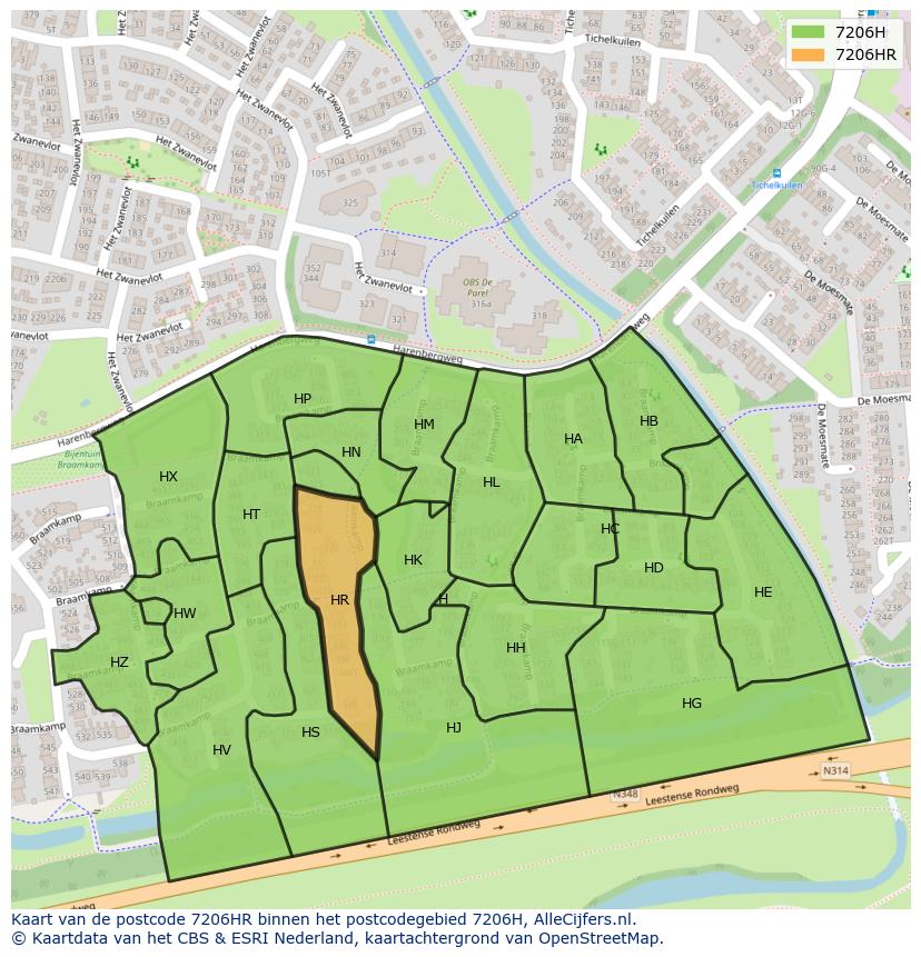 Afbeelding van het postcodegebied 7206 HR op de kaart.
