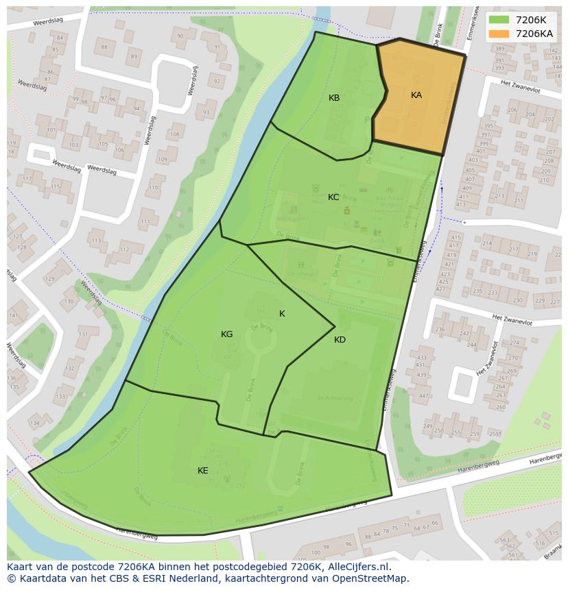 Afbeelding van het postcodegebied 7206 KA op de kaart.