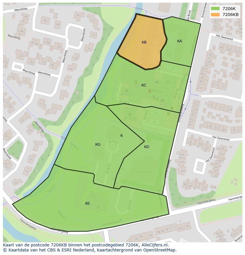 Afbeelding van het postcodegebied 7206 KB op de kaart.