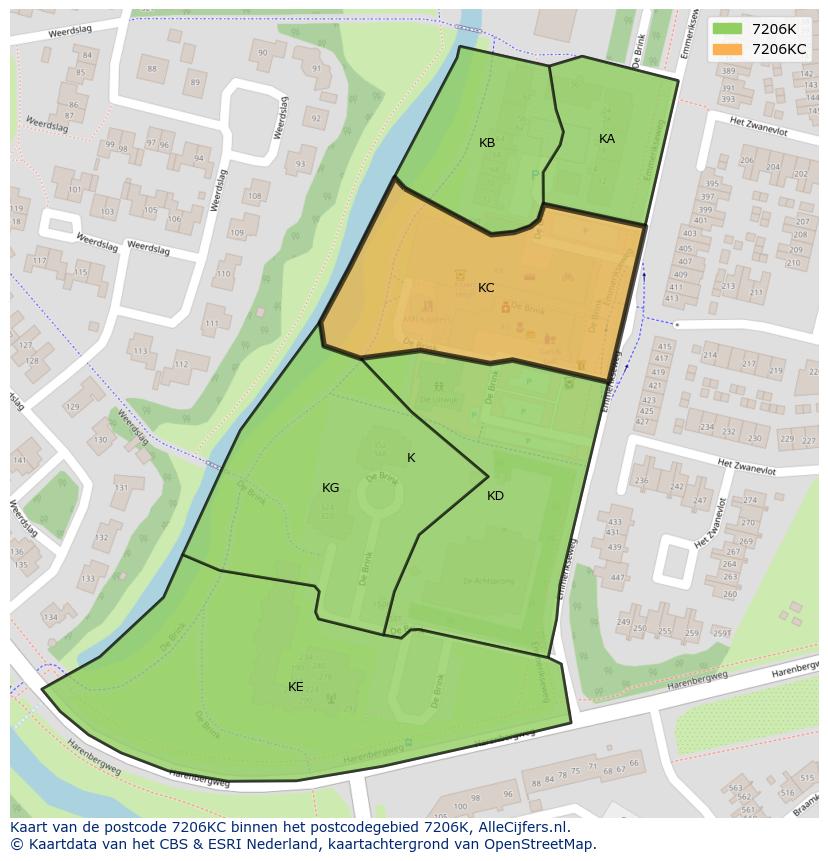 Afbeelding van het postcodegebied 7206 KC op de kaart.