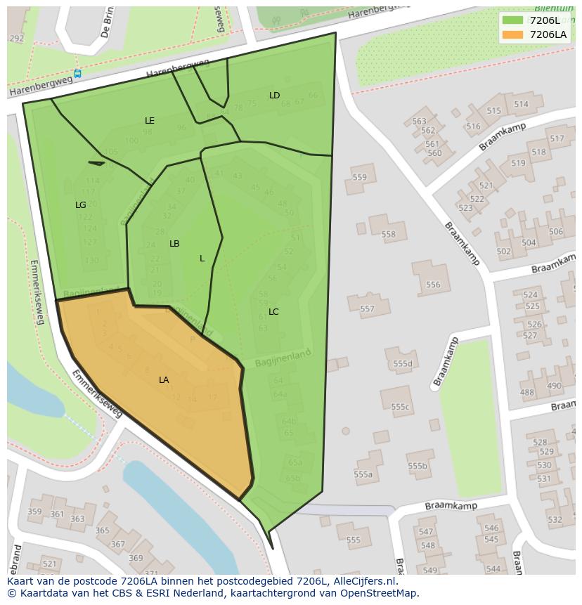 Afbeelding van het postcodegebied 7206 LA op de kaart.