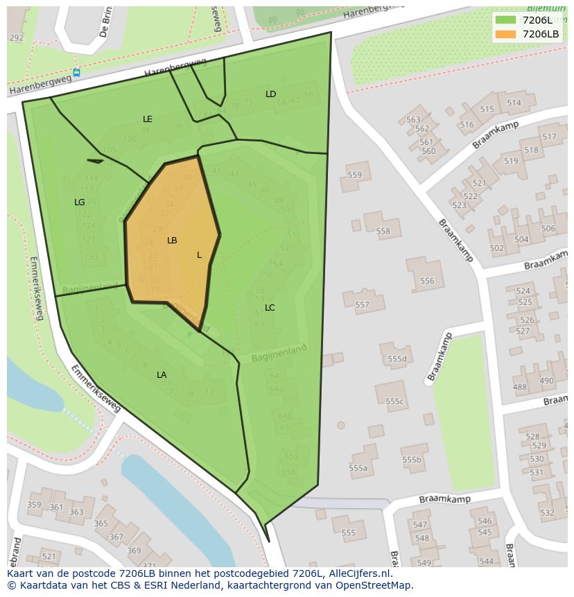 Afbeelding van het postcodegebied 7206 LB op de kaart.