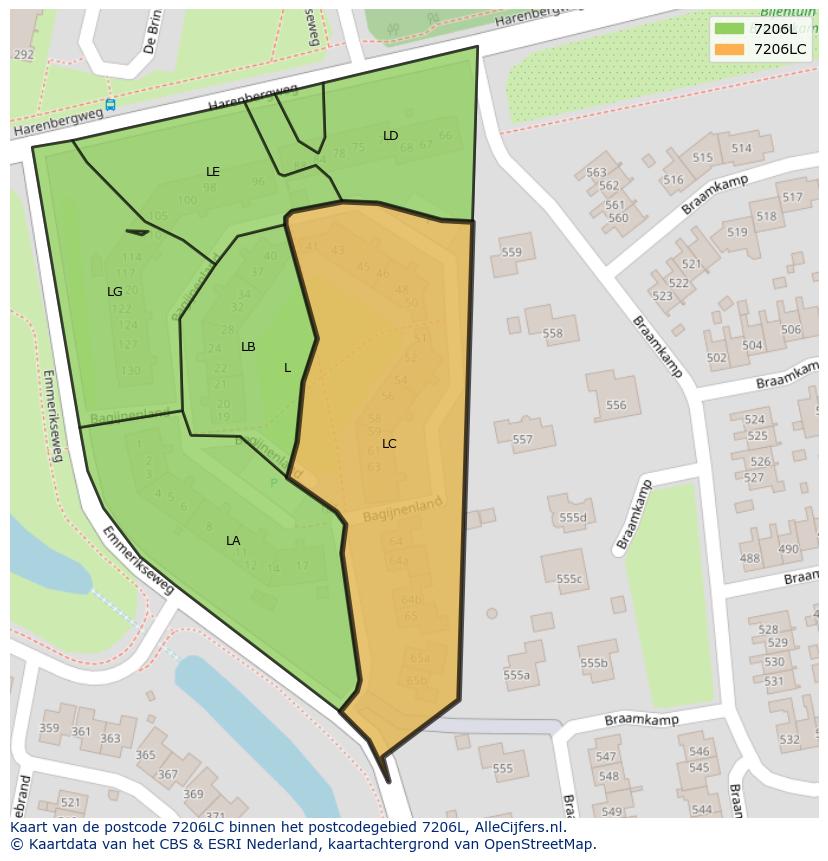 Afbeelding van het postcodegebied 7206 LC op de kaart.
