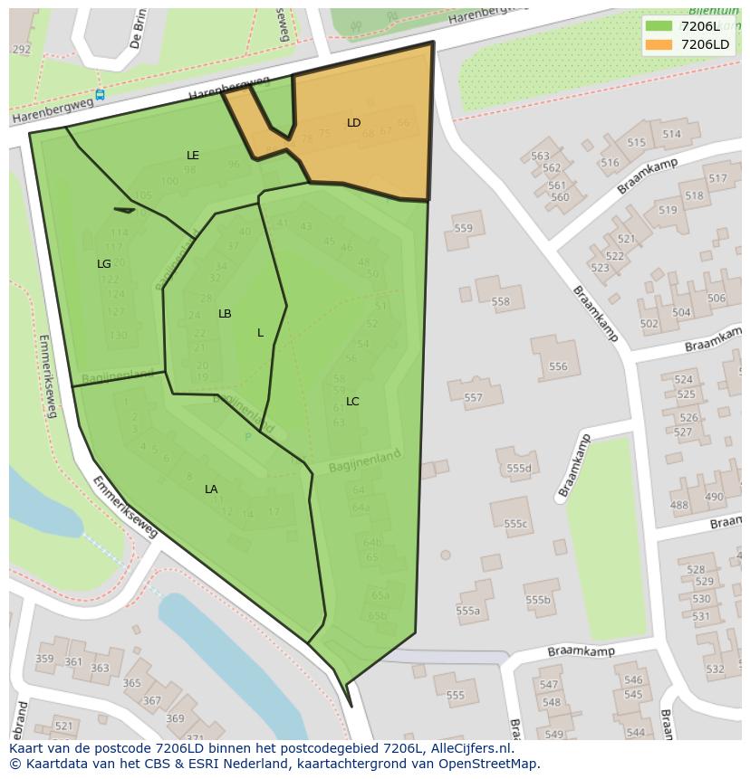Afbeelding van het postcodegebied 7206 LD op de kaart.