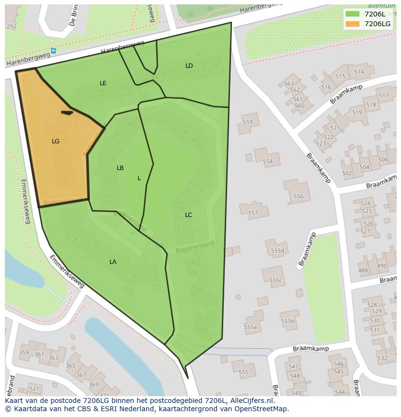 Afbeelding van het postcodegebied 7206 LG op de kaart.