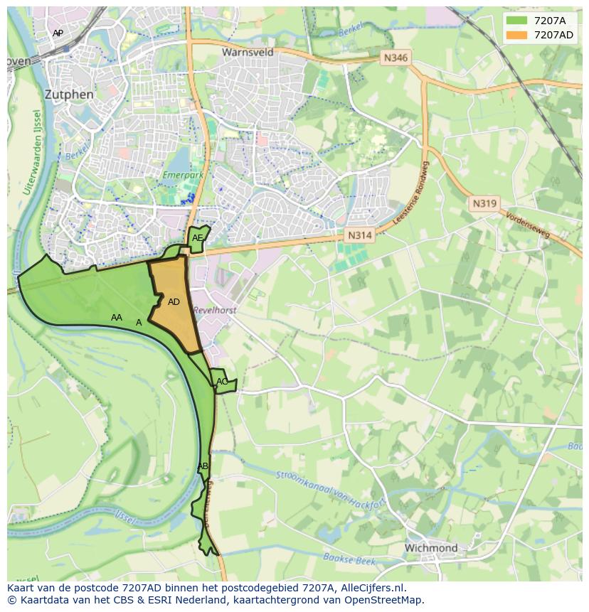 Afbeelding van het postcodegebied 7207 AD op de kaart.