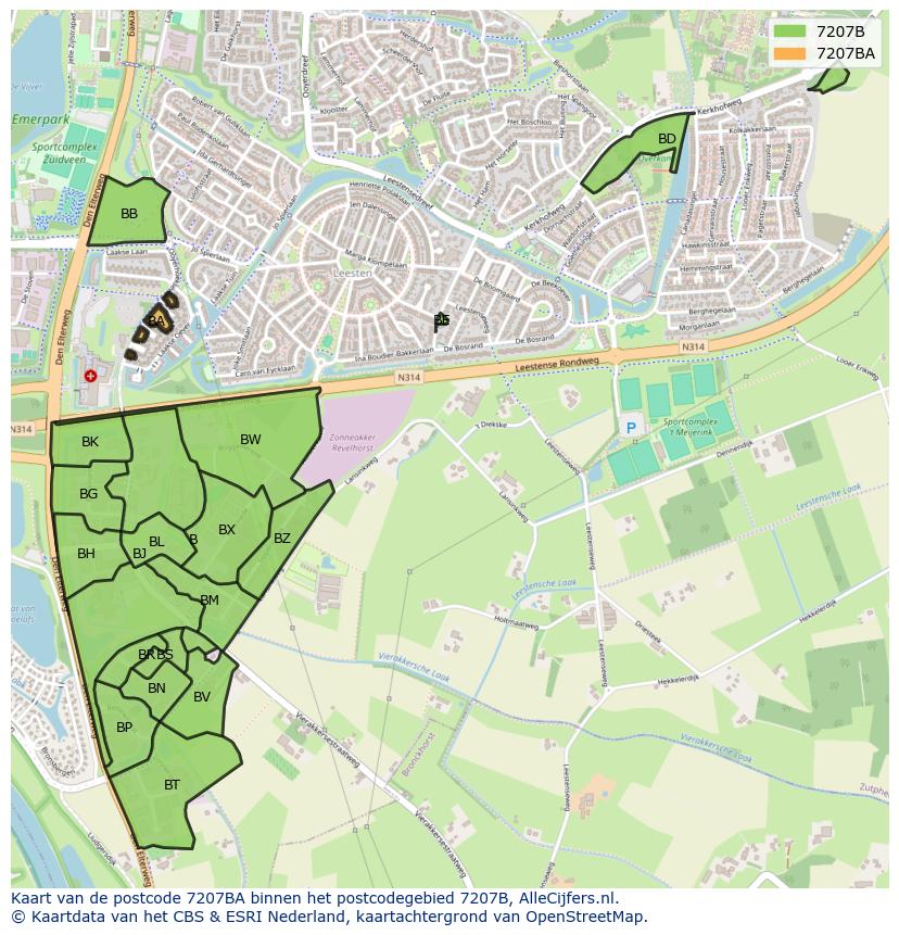 Afbeelding van het postcodegebied 7207 BA op de kaart.