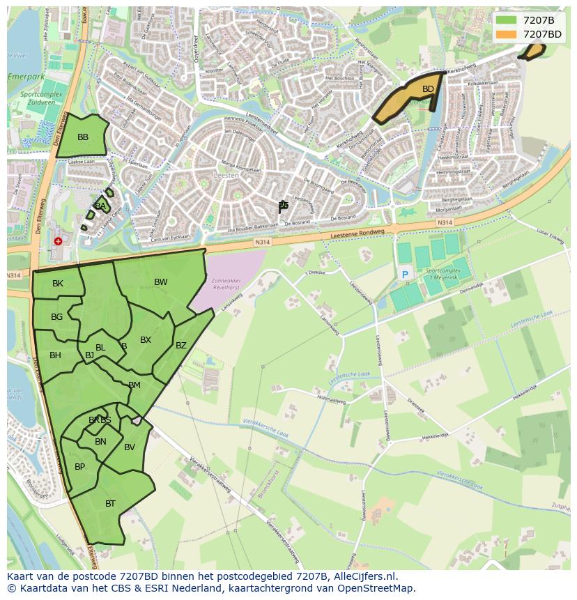 Afbeelding van het postcodegebied 7207 BD op de kaart.