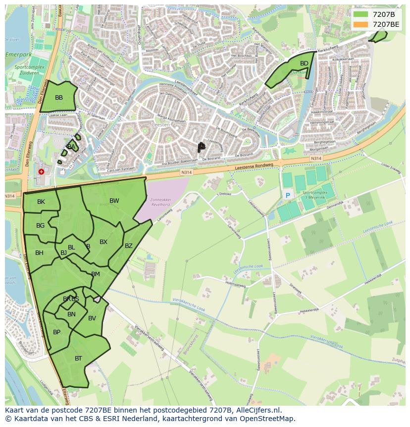 Afbeelding van het postcodegebied 7207 BE op de kaart.