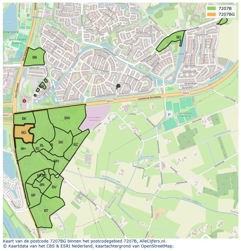 Afbeelding van het postcodegebied 7207 BG op de kaart.