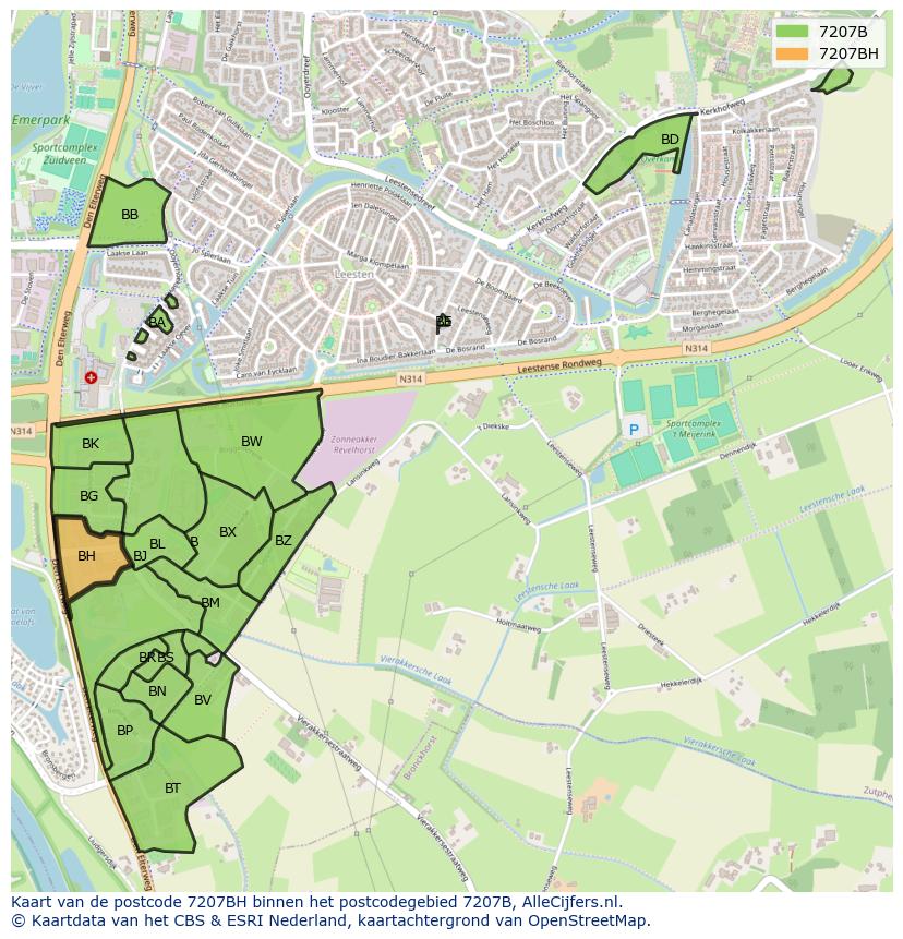 Afbeelding van het postcodegebied 7207 BH op de kaart.
