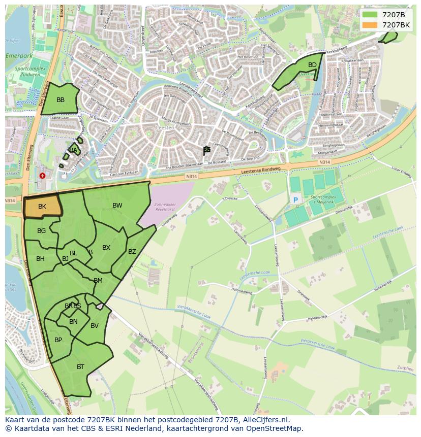 Afbeelding van het postcodegebied 7207 BK op de kaart.