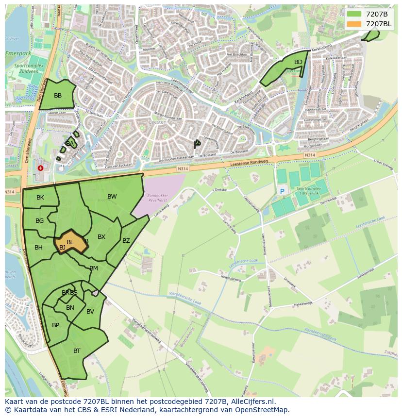 Afbeelding van het postcodegebied 7207 BL op de kaart.