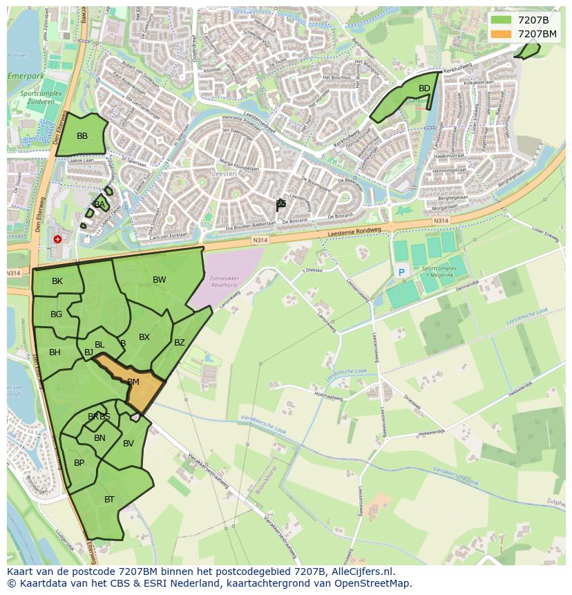 Afbeelding van het postcodegebied 7207 BM op de kaart.