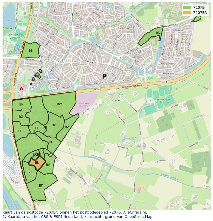Afbeelding van het postcodegebied 7207 BN op de kaart.