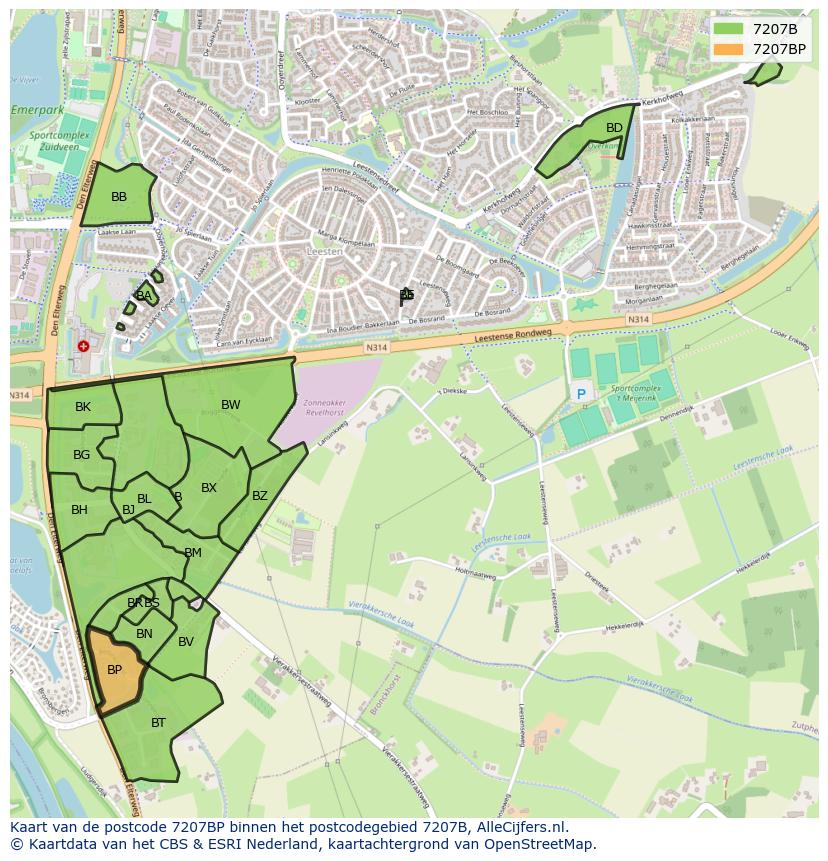 Afbeelding van het postcodegebied 7207 BP op de kaart.