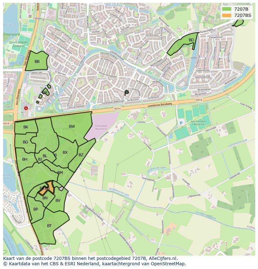 Afbeelding van het postcodegebied 7207 BS op de kaart.