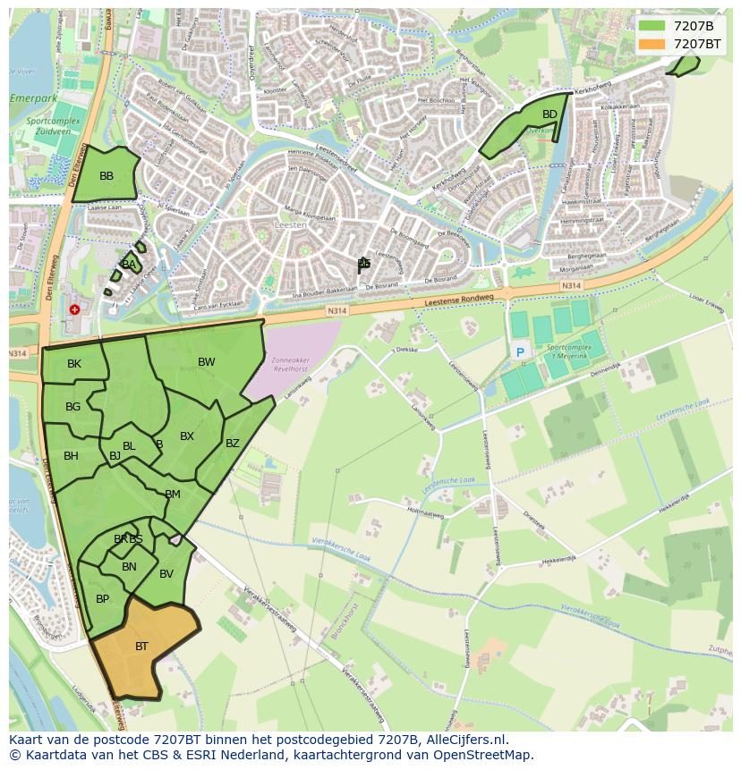 Afbeelding van het postcodegebied 7207 BT op de kaart.