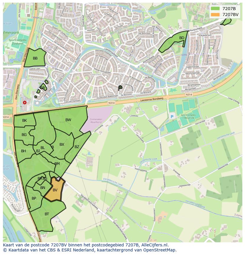 Afbeelding van het postcodegebied 7207 BV op de kaart.