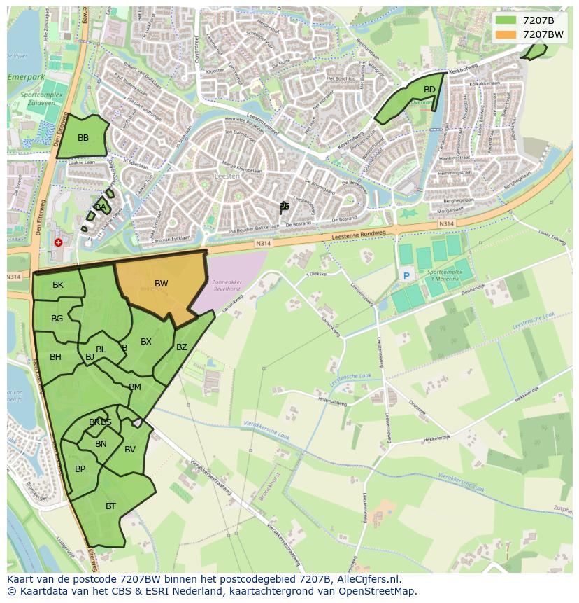 Afbeelding van het postcodegebied 7207 BW op de kaart.