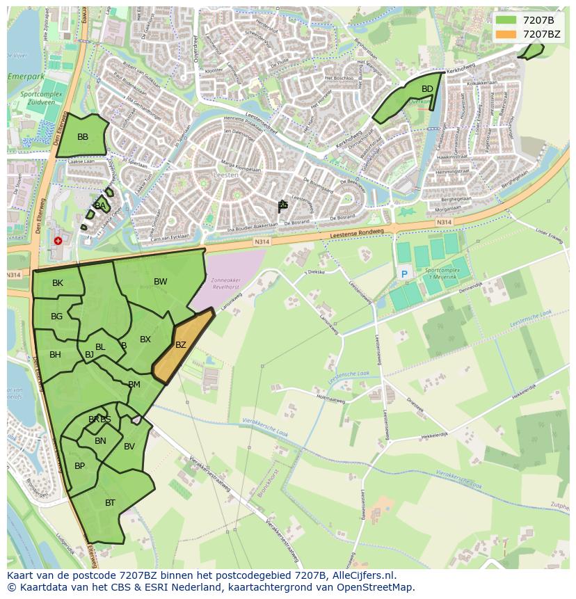 Afbeelding van het postcodegebied 7207 BZ op de kaart.