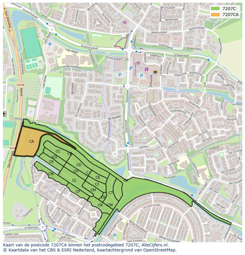 Afbeelding van het postcodegebied 7207 CA op de kaart.