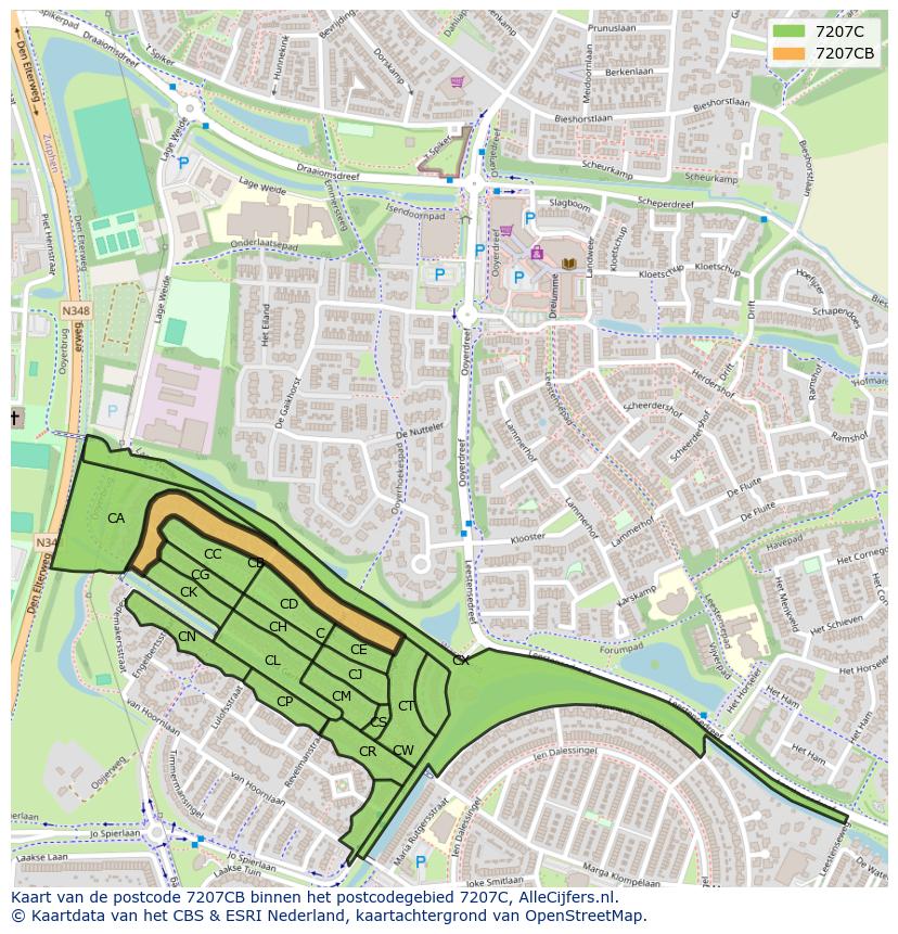 Afbeelding van het postcodegebied 7207 CB op de kaart.