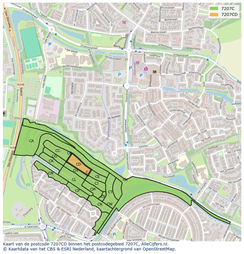 Afbeelding van het postcodegebied 7207 CD op de kaart.