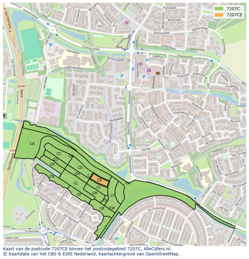 Afbeelding van het postcodegebied 7207 CE op de kaart.