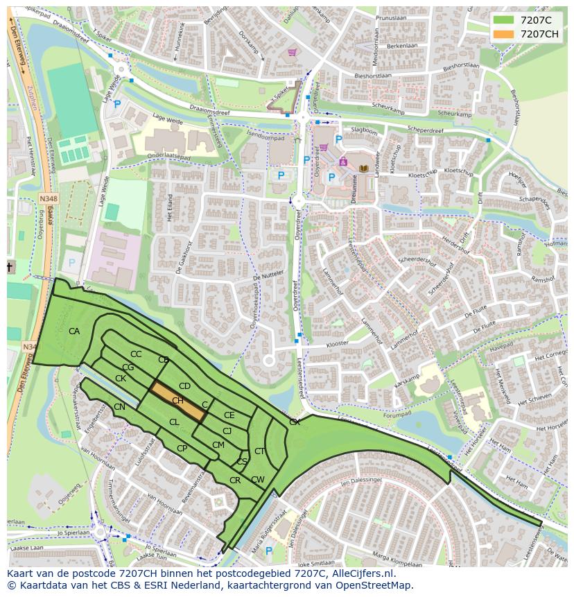 Afbeelding van het postcodegebied 7207 CH op de kaart.
