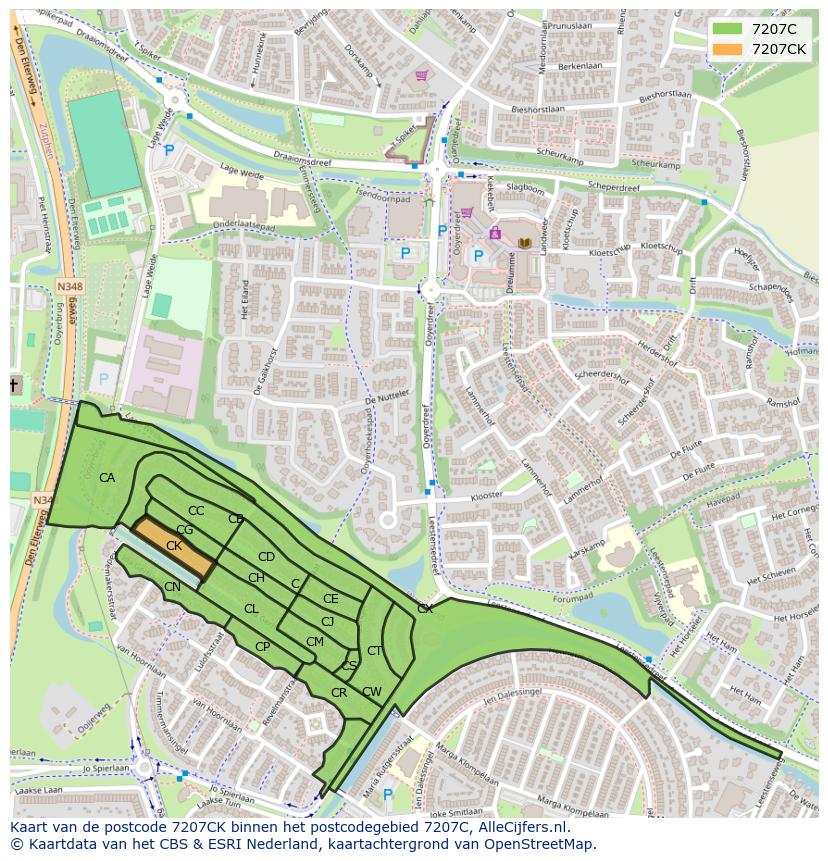 Afbeelding van het postcodegebied 7207 CK op de kaart.