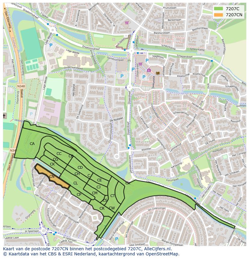 Afbeelding van het postcodegebied 7207 CN op de kaart.