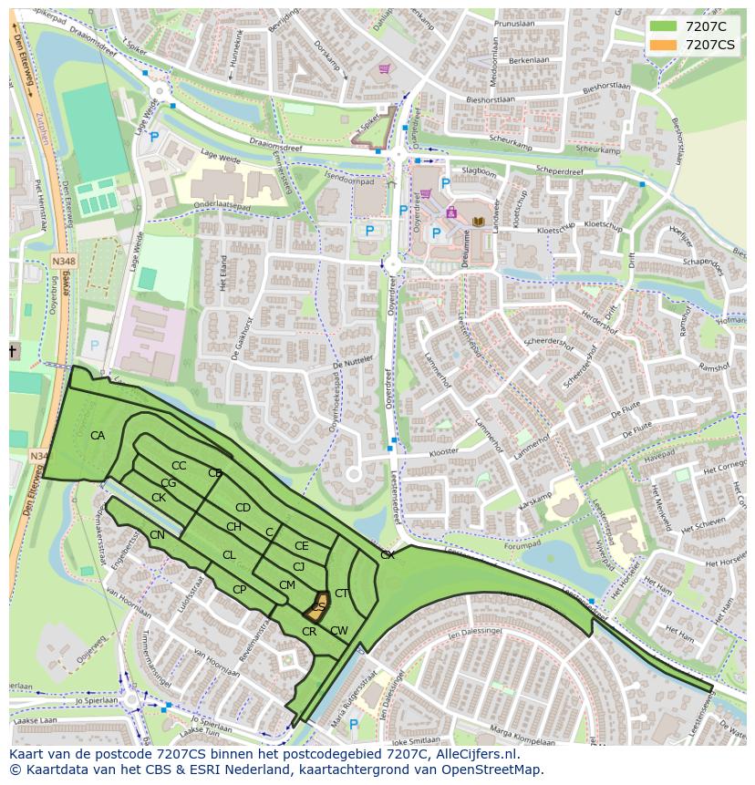 Afbeelding van het postcodegebied 7207 CS op de kaart.