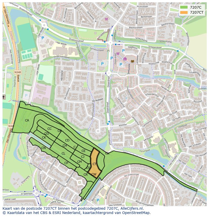 Afbeelding van het postcodegebied 7207 CT op de kaart.
