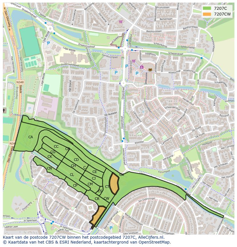 Afbeelding van het postcodegebied 7207 CW op de kaart.