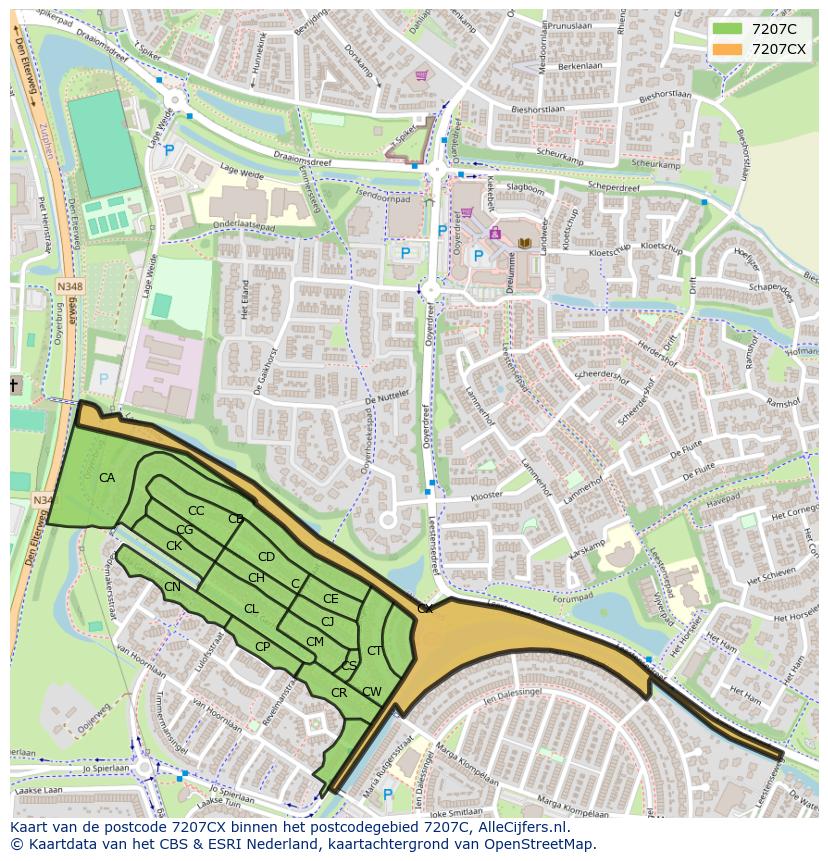 Afbeelding van het postcodegebied 7207 CX op de kaart.