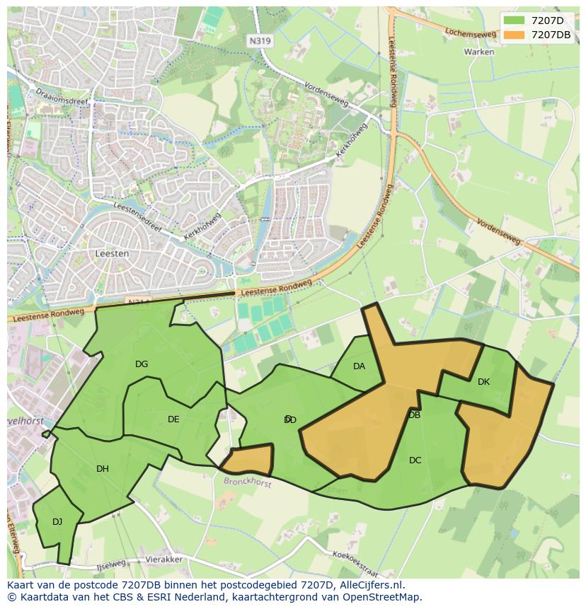 Afbeelding van het postcodegebied 7207 DB op de kaart.