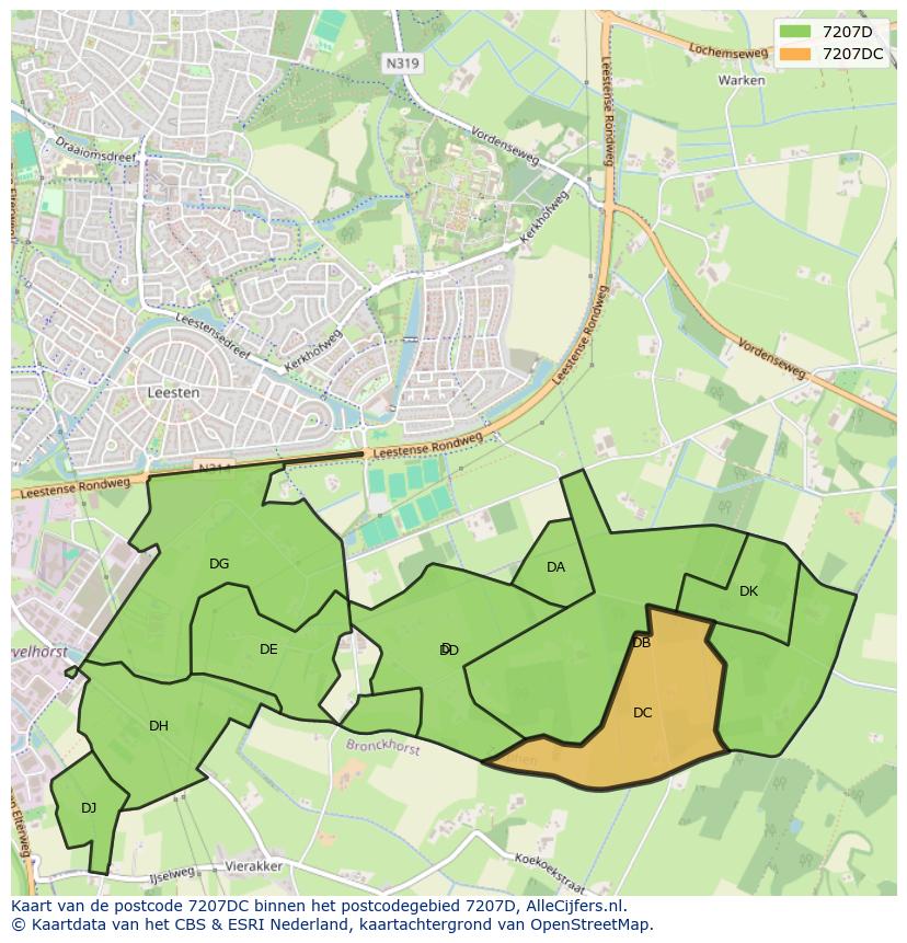Afbeelding van het postcodegebied 7207 DC op de kaart.